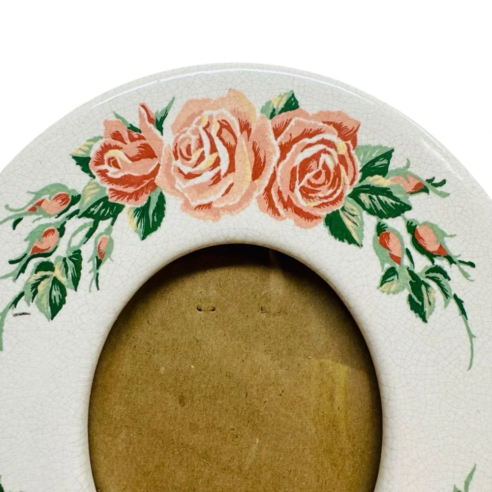 Santa Barbara Ceramic Design Picture Frame 1998 Oval Floral Roses White Signed